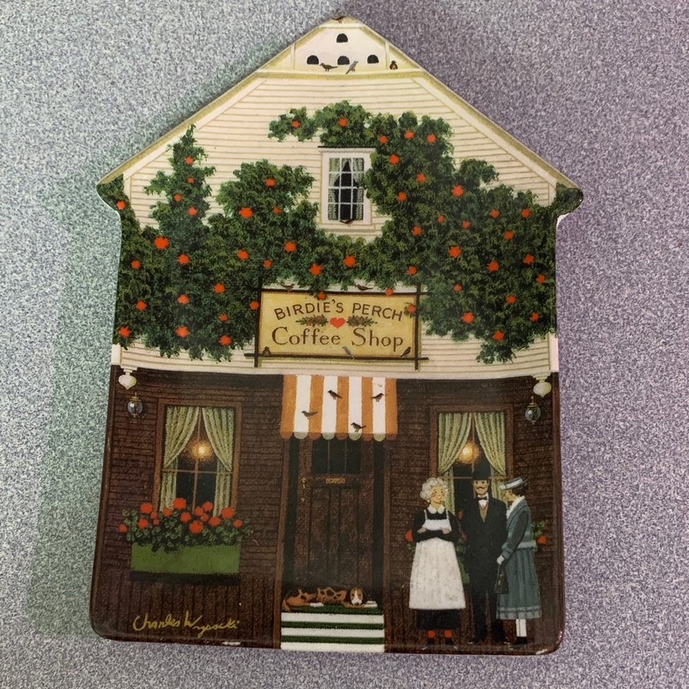 Birdie's Perch Coffee Shop Wall Plaque by Charles wysocki.  Plate no. 10747C